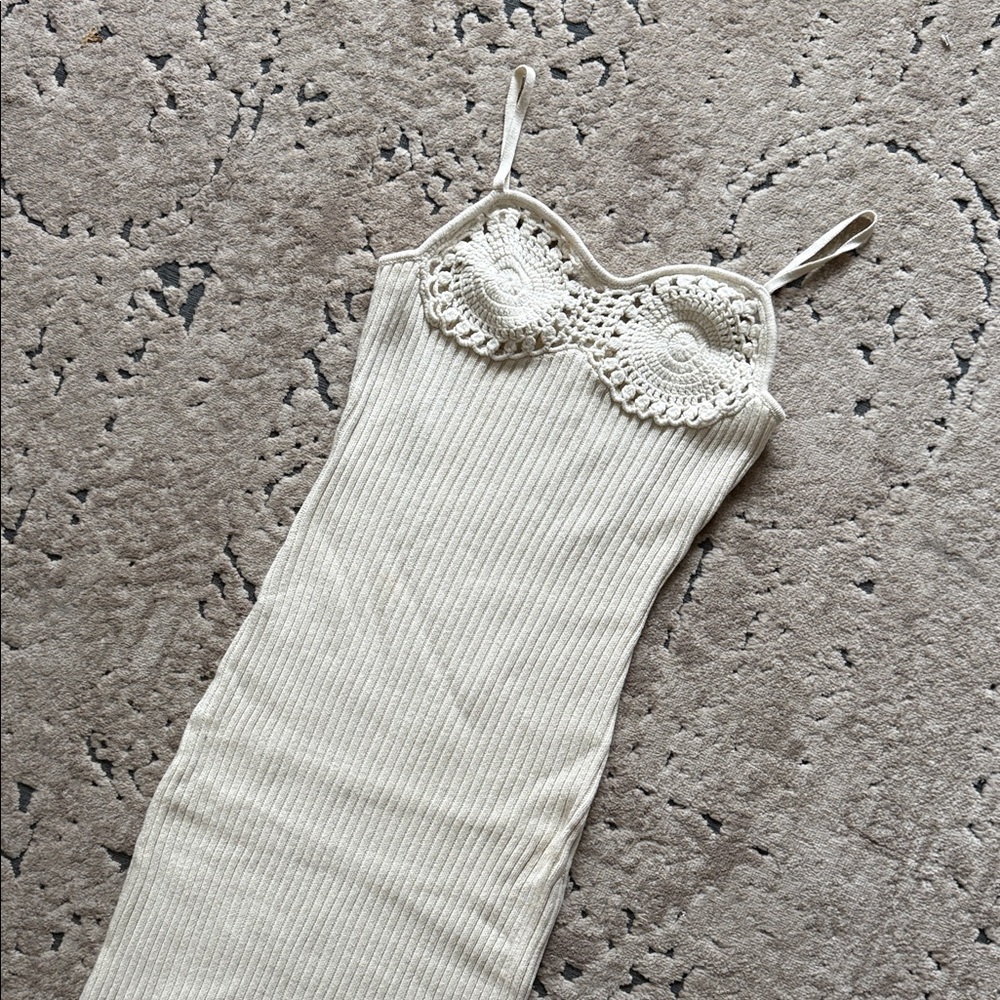 H&M Cream Crochet Trim Slip Dress